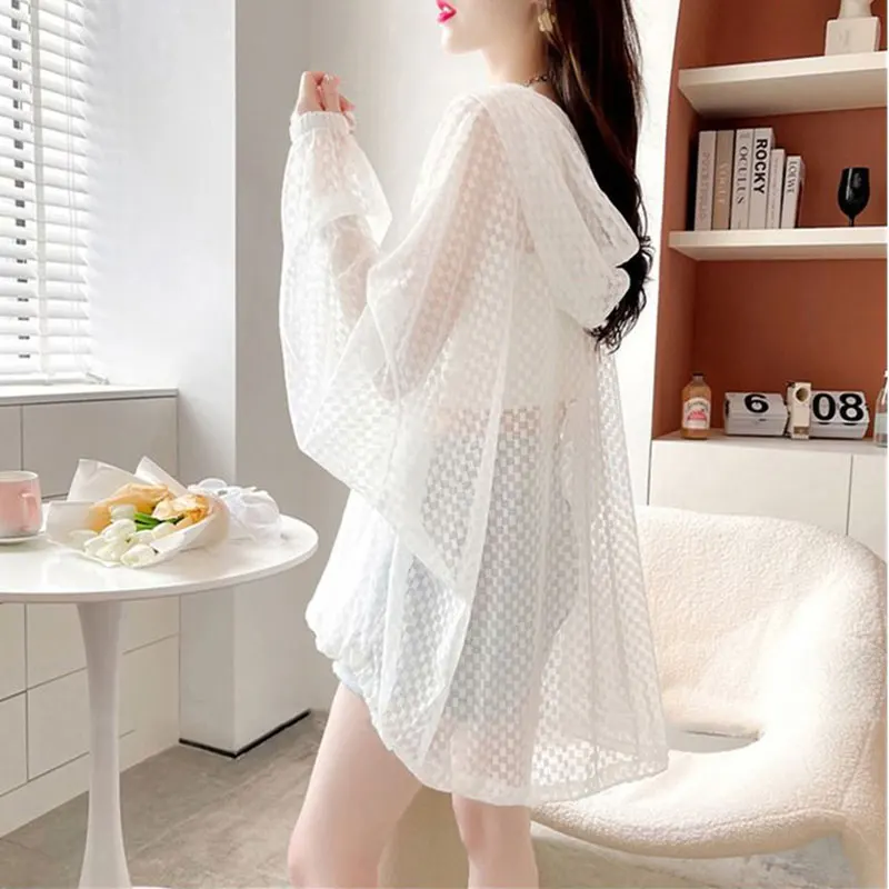 Женская летняя модная простая дышащая Солнцезащитная куртка с капюшоном женская