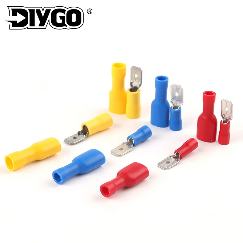 PVC Quick Butt Splice Terminals FDD/MDD 6.3mm Insulated Male Female Spade Crimp Terminal Connectors Red Blue Yellow Cable Plug