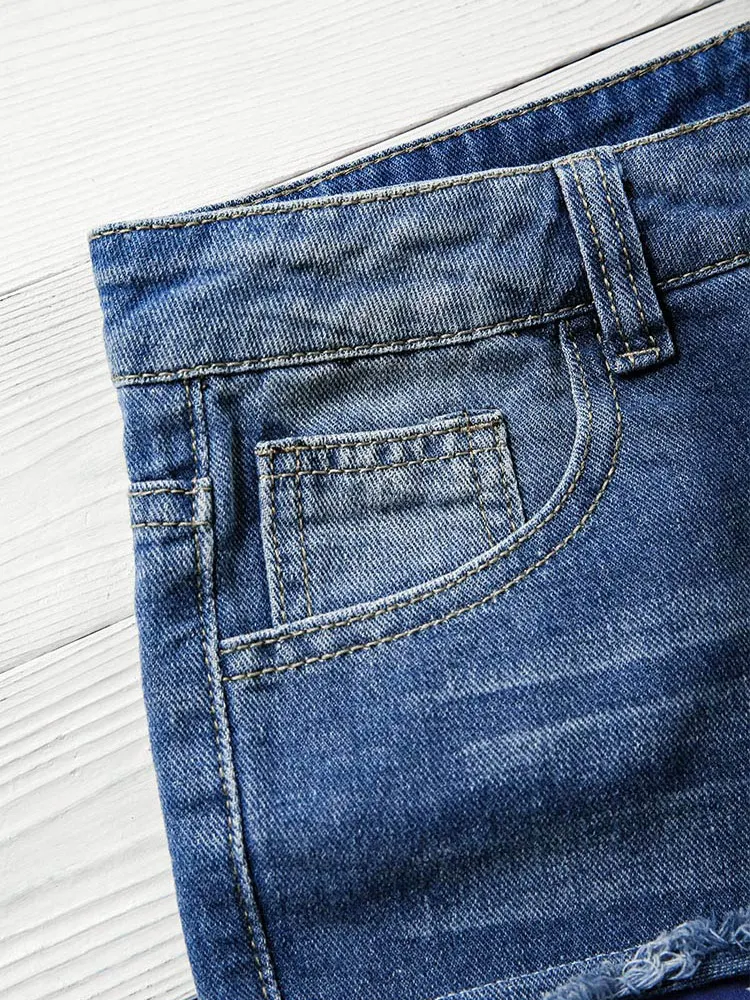 American Flag Star Striped Ripped Hole Denim Shorts Jeans Summer Female Loose Short Women Clothing Pantalones Cortos Ropa Mujer