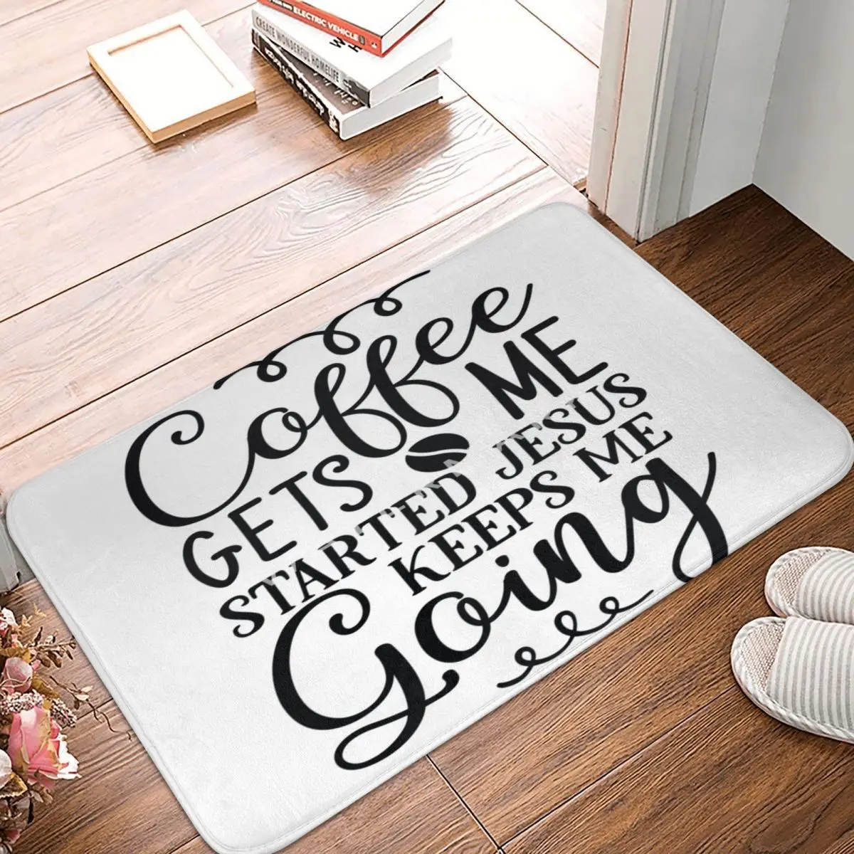 

Coffee Gets Me Started Jesus Keeps Me Going Carpet, Polyester Floor Mats Holiday Practical Outdoor Festivle Gifts Mats