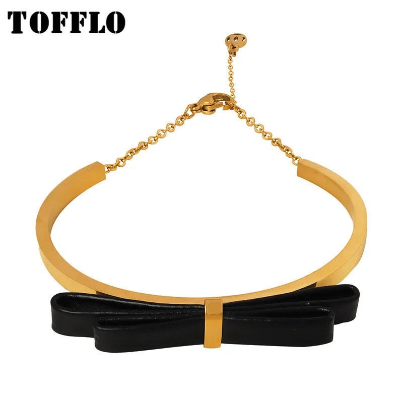 

TOFFLO Stainless Steel Jewels Lambskin Bow Knot Bracelet Women's Personalized Sweet Bracelet BSZ019