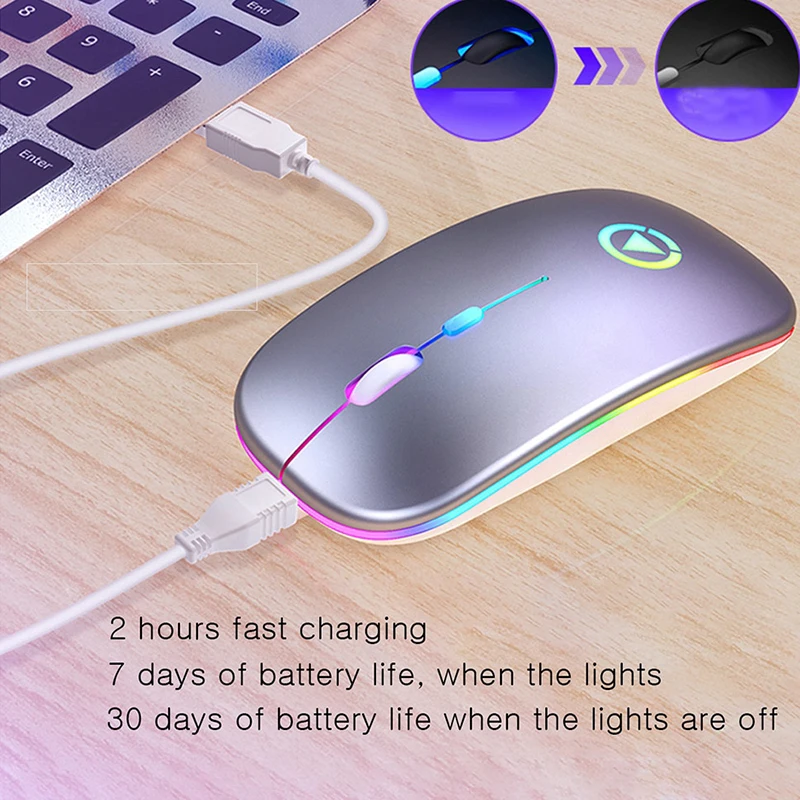 

Беспроводная мышь светодиодный, перезаряжаемая тонкая Бесшумная мышь 2,4G, портативная Мобильная оптическая офисная мышь для ноутбука, ПК