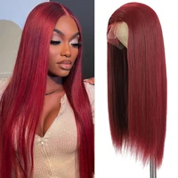 kryssma burgundy wig synthetic lace front wig straight lace front wigs for women natural hairline red wig fiber hair cosplay wig