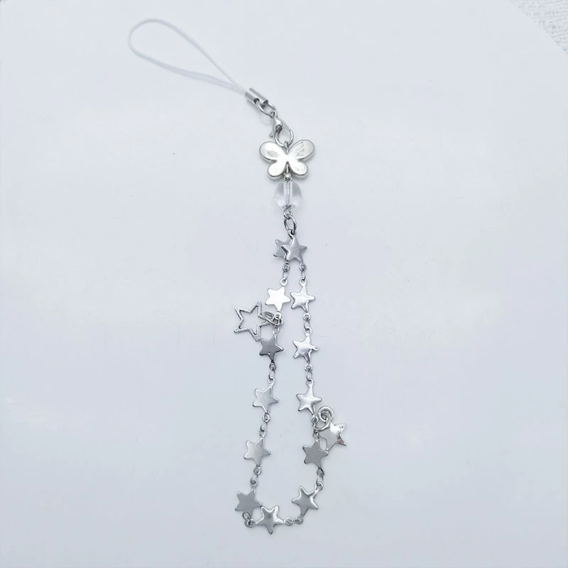 

Y2k Girl Heart Five-pointed Star Butterfly Bead Keychain Sweet Ins Car Bag Accessory Phone Shell Stainless Steel Pendant