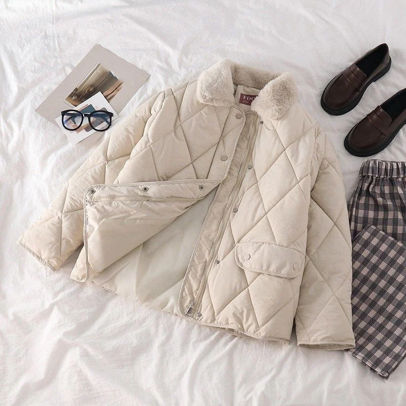 Down jacket woman rabbit hair collar Ringer bread suit new winter coat women thickening warm Casual Cotton coat vintage clothing