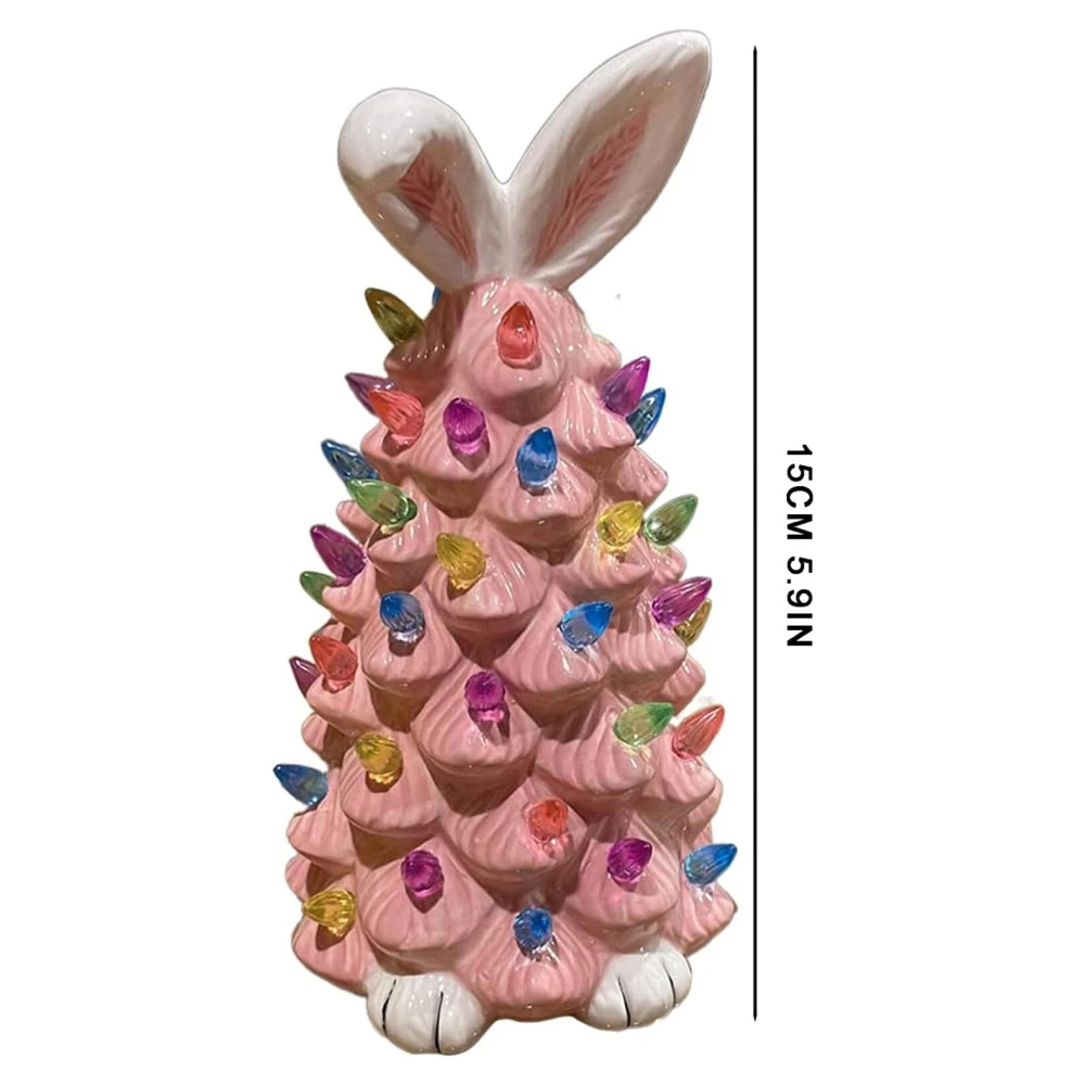 

Пасхальный розовый кролик, украшение на дерево из смолы, цветные огни, праздничные украшения для кролика, настольные украшения на дерево 15 см