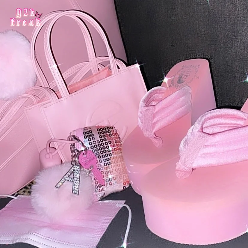 Шлепанцы Y2K в винтажном стиле летние туфли на плоской подошве готическом розовые