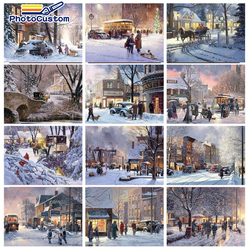 

PhotoCustom DIY Painting By Numbers Winter Oil Paint By Numbers Kit On Canvas HandPainted Wall Art Gift Home Decor Paintings
