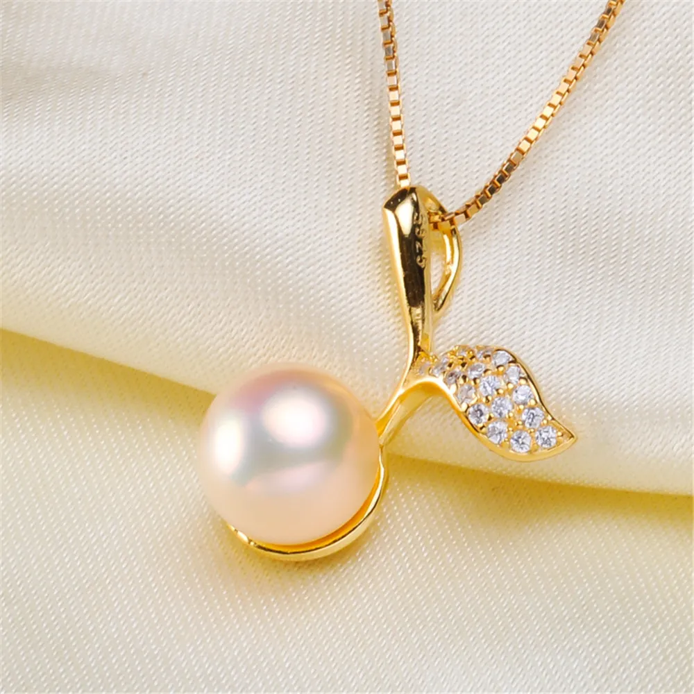 

DIY Pearl Accessories 925 silver pendant empty holder fashionable gold silver pendant with 8-9mm round beads