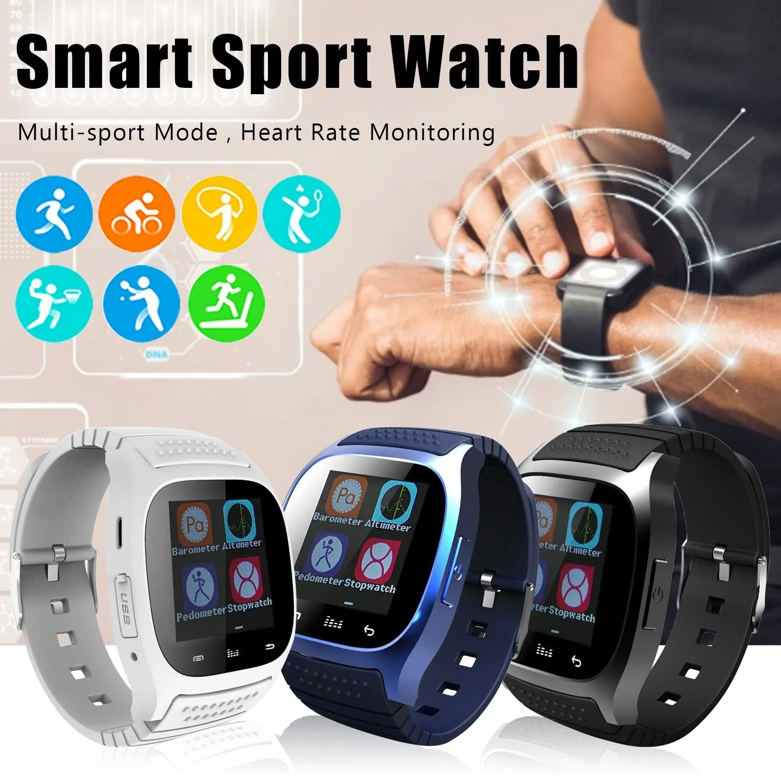 

OMESHIN M26 Wireless Bluetooth Smartwatch Smart Wrist Electronic Watches Sync Phone Mate For Android IOS Apple Smart Watch Men