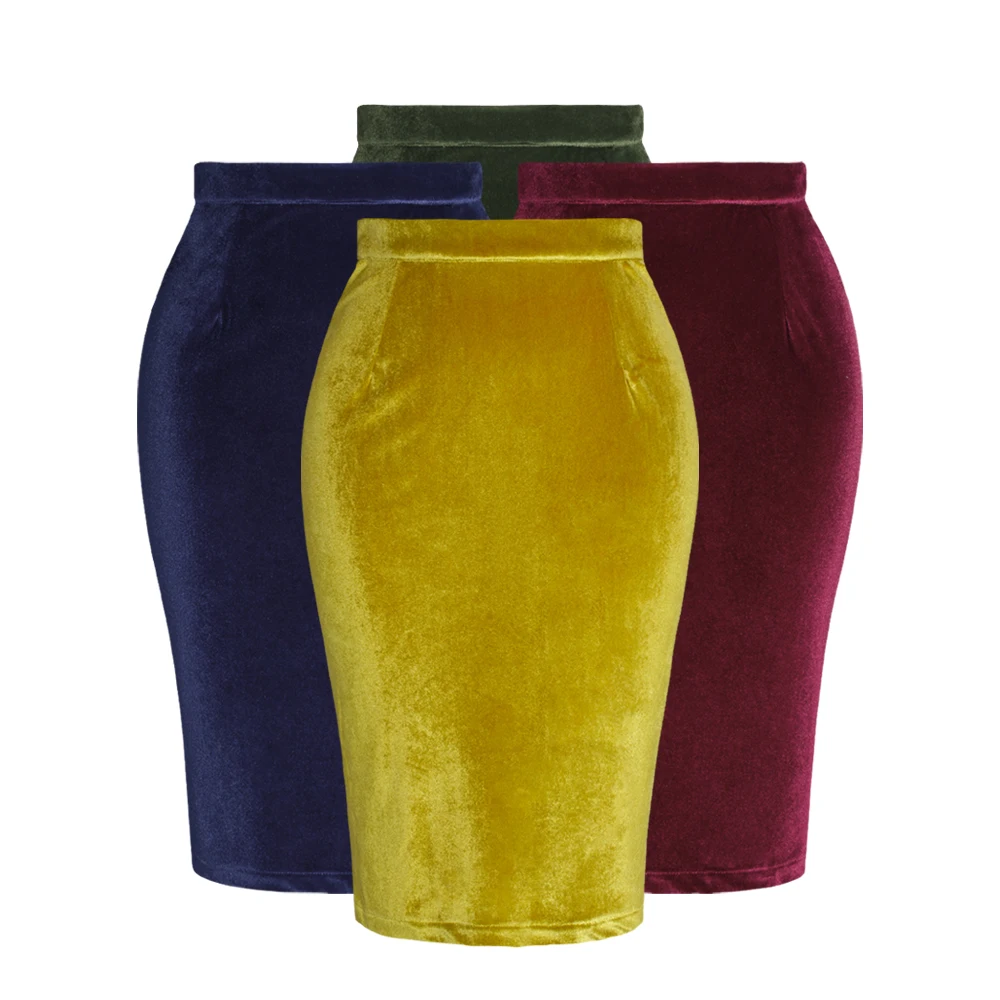 Skirt Office Ss0028 Casual Purple Green Gold Split Back Velvet Sexy Skirts For Women