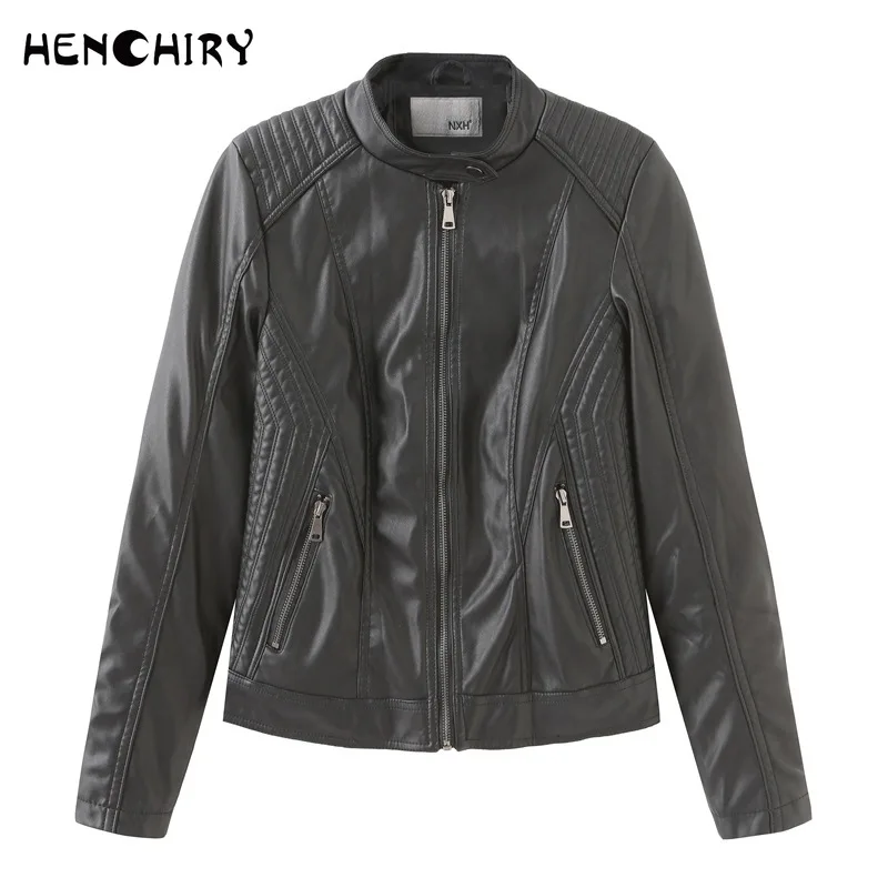 

HENCHIRY 2022New Women's Fashion Trend Spring and Autumn Women's Leather Jacket Slim Small Jacket Women's Thin Motorcycle Jacket
