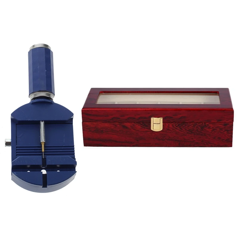 

1 Pcs Pen Extractors Watch Tools Bracelet Shorter Blue + 3 Pins & 1 Pcs 6 Wood Watch Display Case Box