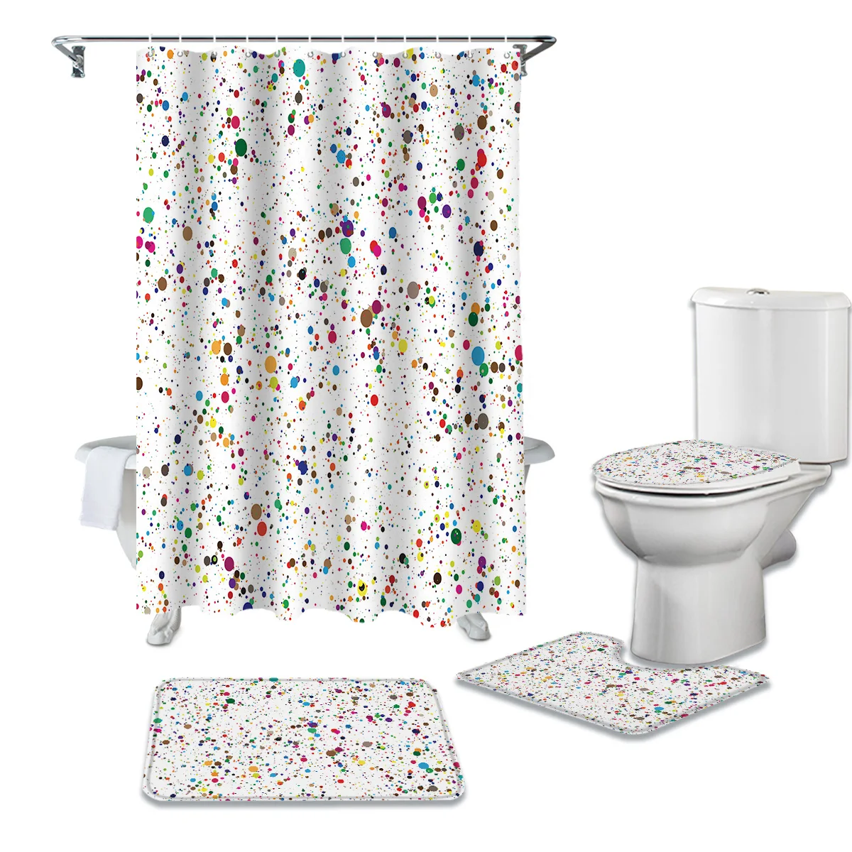 

Цветная абстрактная занавеска для ванной и душа с брызгами чернил, коврик для ванной, набор ковриков, крышка для туалета, напольные коврики, ...