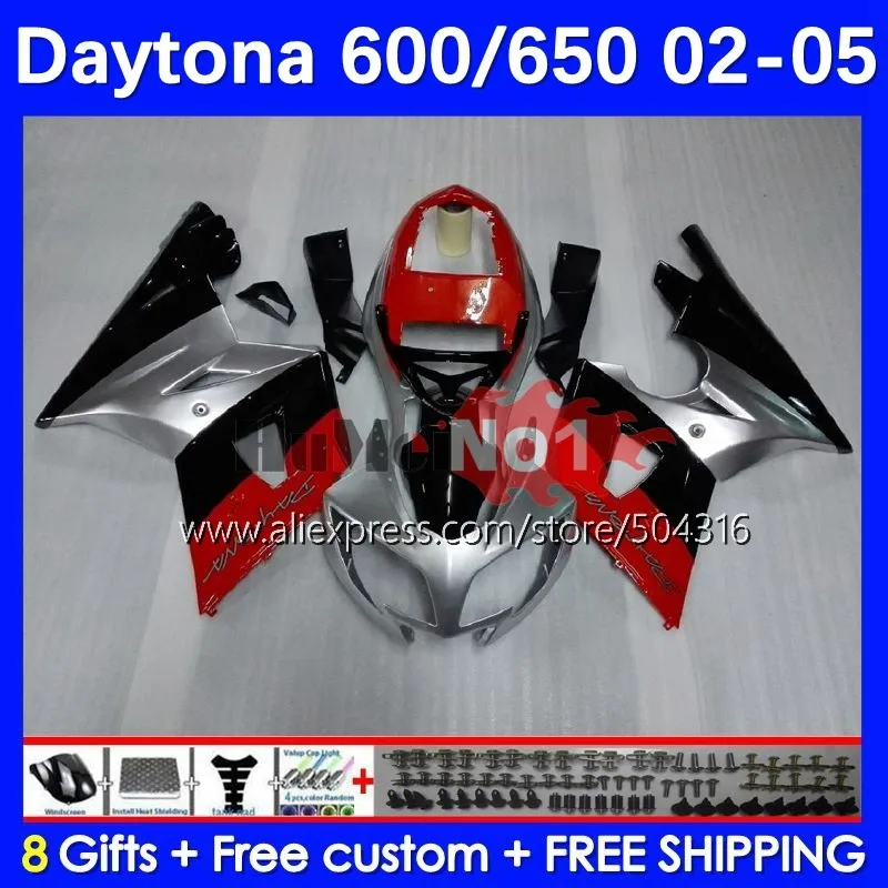 

Корпус для Daytona600 Daytona 650 600 Daytona650 102MC.14 Daytona 600 650 02 03 04 05 2002 2003 2004 2005 обтекатель красный серебристый