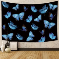 black tapestry fantasy blue butterfly tapestry wall hanging bohemian psychedelic wall decoration beach towel yoga blanket