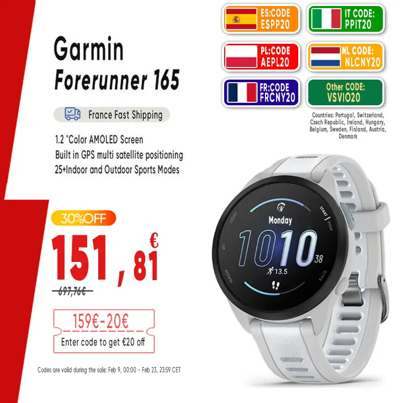 GARMIN Forerunner 165 pulse ox sensor stress tracking wrist-based running dynamics wrist-based heart rate cross training