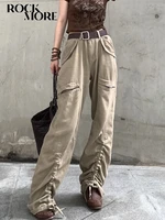 rockmore vintage drawstring baggy jeans 2000s streetwear chic big pockets cargo pants y2k aesthetic women trousers fairycore
