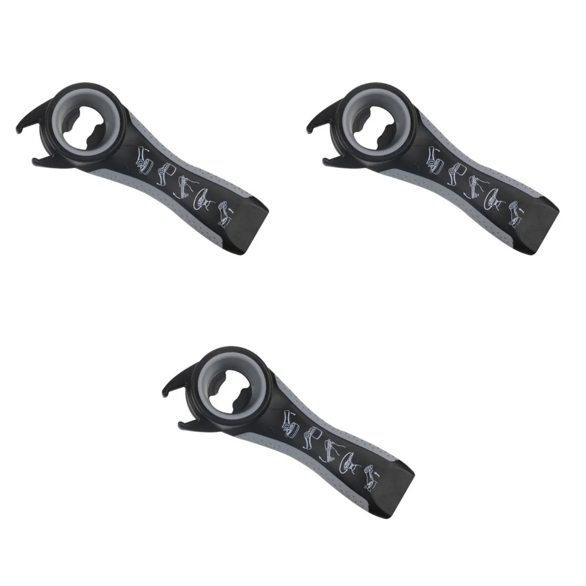 3pcs 5 in 1 Multi-Functional Bottle Gripper Tool Jar Can Opener Beer Caps Lids Remover Kitchen Accessory (Black + Grey) | Дом и сад