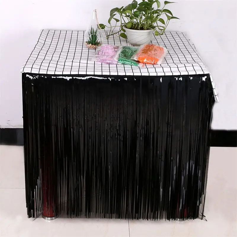 

Metallic Tinsel Raindrop Table Skirt 275x74cm Christmas Holiday Table Skirts Foil Fringe Birthday Dessert Table Decorations