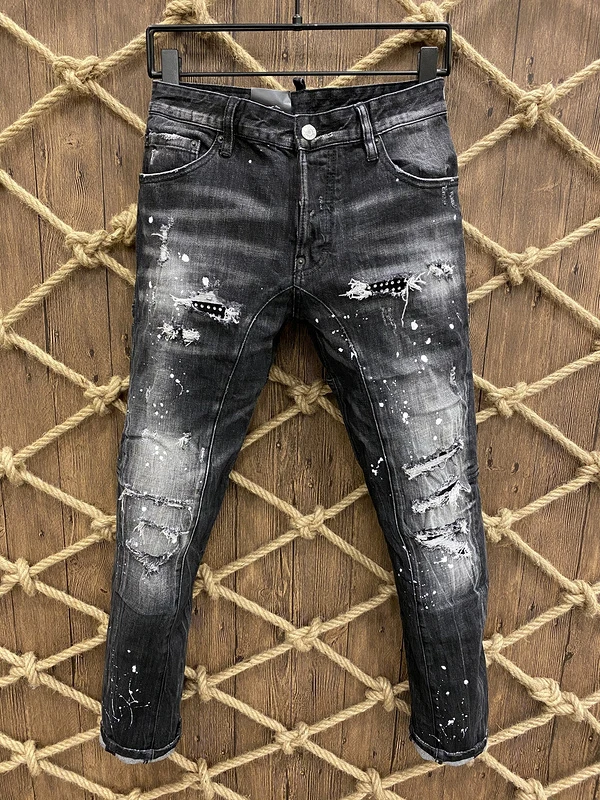 

2023 Hot Men Jeans Biker Pants For Man Grey Badge Emblem Moto Zipper Patchy Design Boys Denim Trousers Painting Point Size44-54