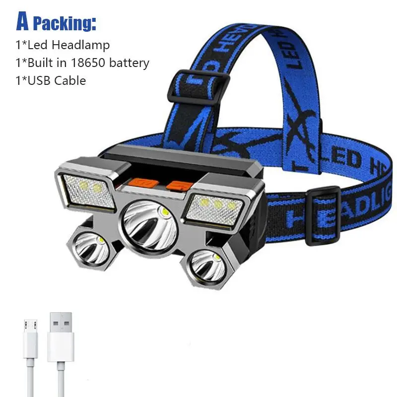 

Portable Headlight 5LED Rechargeable Portable Powerful Head Mounted Searchlight Outdoor Waterproof for Adventure Cycling