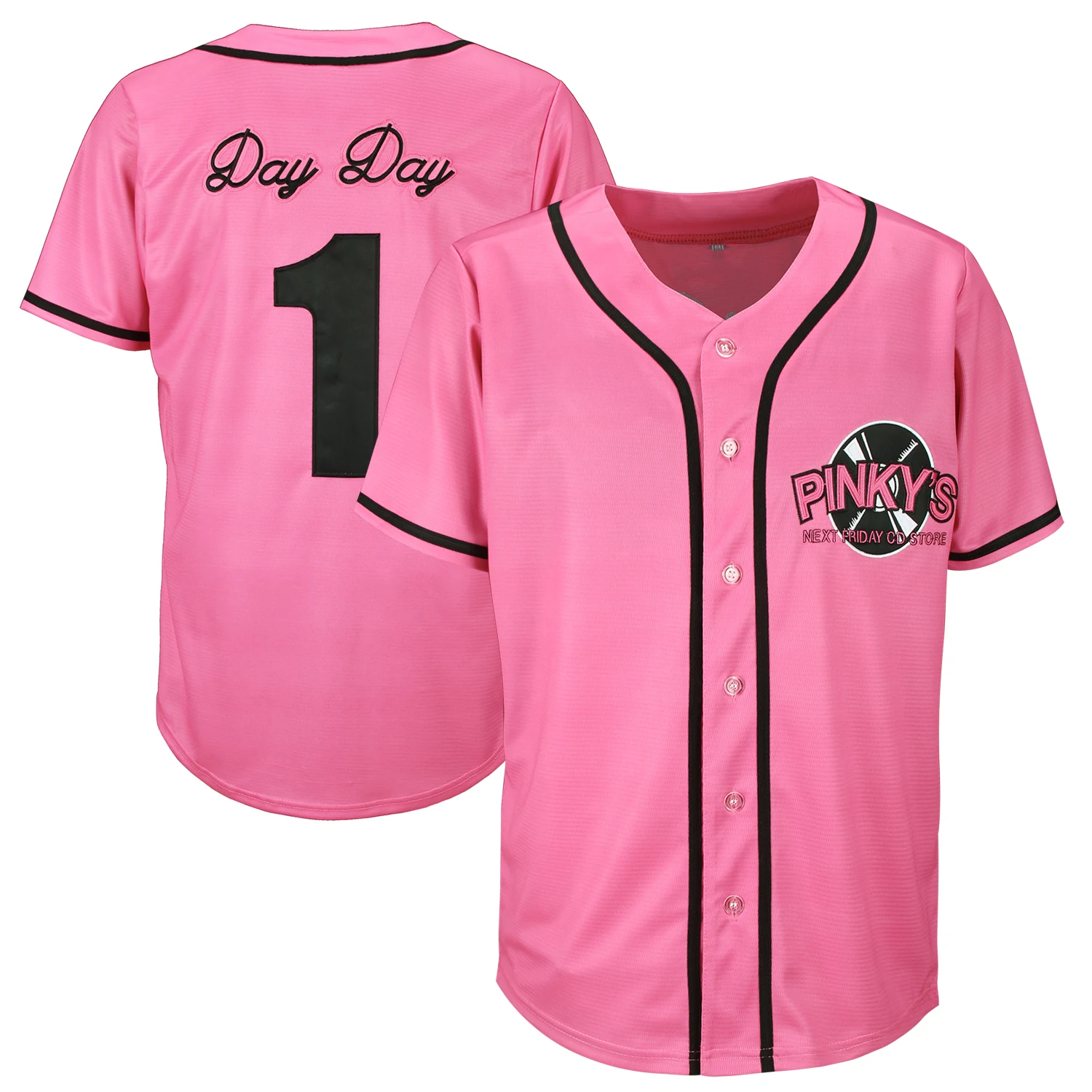 

Pinky's Next Friday CD Store Movie Day Day Jones Baseball Jerseys Hip Hop Fashion Trend Hip-Hop Pink Jersey
