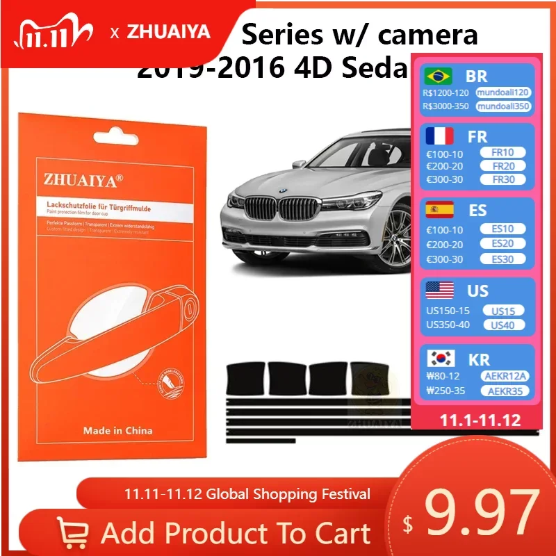 

Защитная пленка для красок дверной ручки, защитная пленка из ТПУ PPF для BMW серий 7 w/ camera2019-2016 4D Седан, автомобильные аксессуары