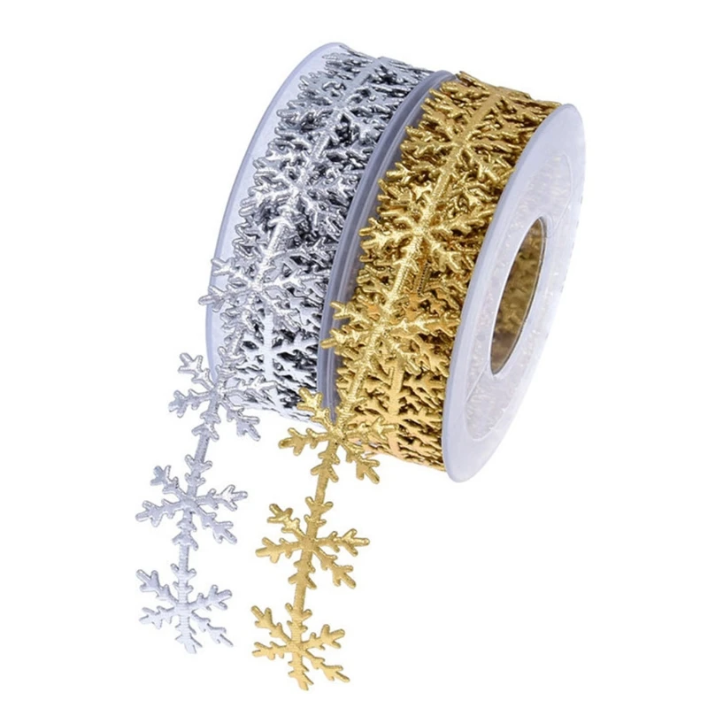 

10 м Золотая Серебряная блестящая Рождественская Лента кружевная отделка Снежинка блестки отделка для упаковки подарков DIY Декор