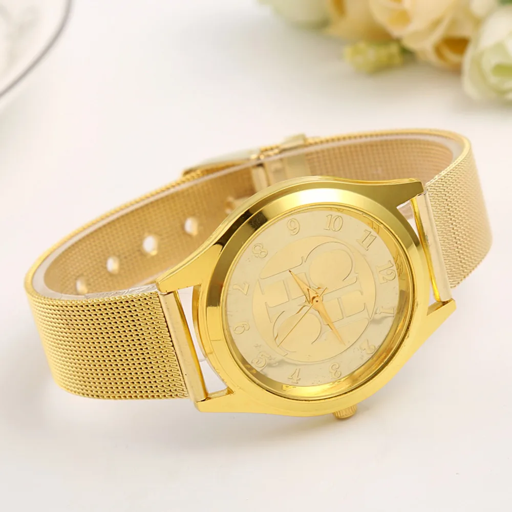 New brand Gold Geneva leisure quartz watch women's metal mesh stainless steel dress watch Relogio women's clock hot seller