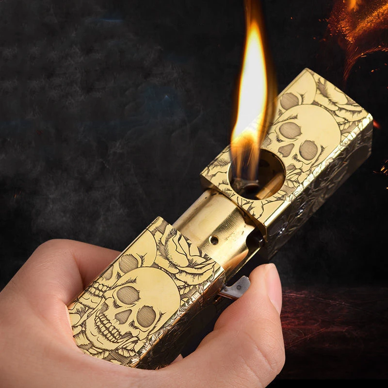 

Handmade Pure Copper Kerosene Lighter Manual Automatic Bounce Ignition Ejection Exquisite Antique Collection Cigarette Tool Gift