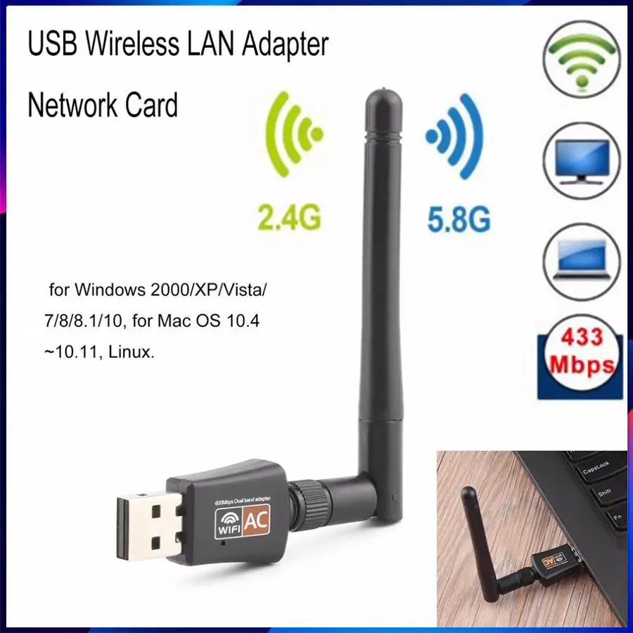 

USB Wi-Fi адаптер, 600 Мбит/с, 802.11ac, 2,4/5,8 ГГц