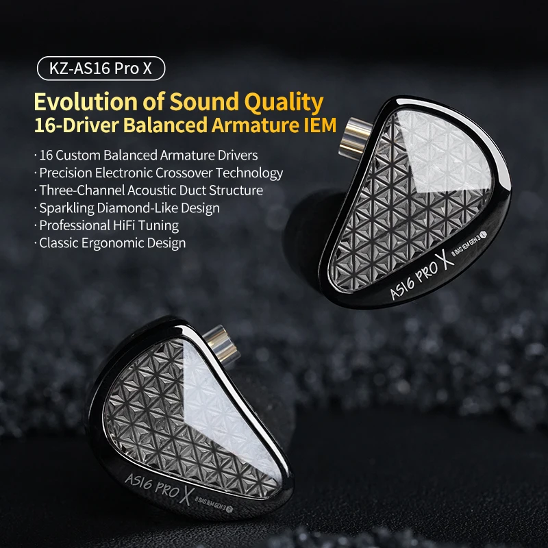 Фото KZ AS16 Pro X HiFi наушники 8 сбалансированные арматурные наушники-вкладыши шумоподавляющие музыкальные наушники съемный кабель наушники №1