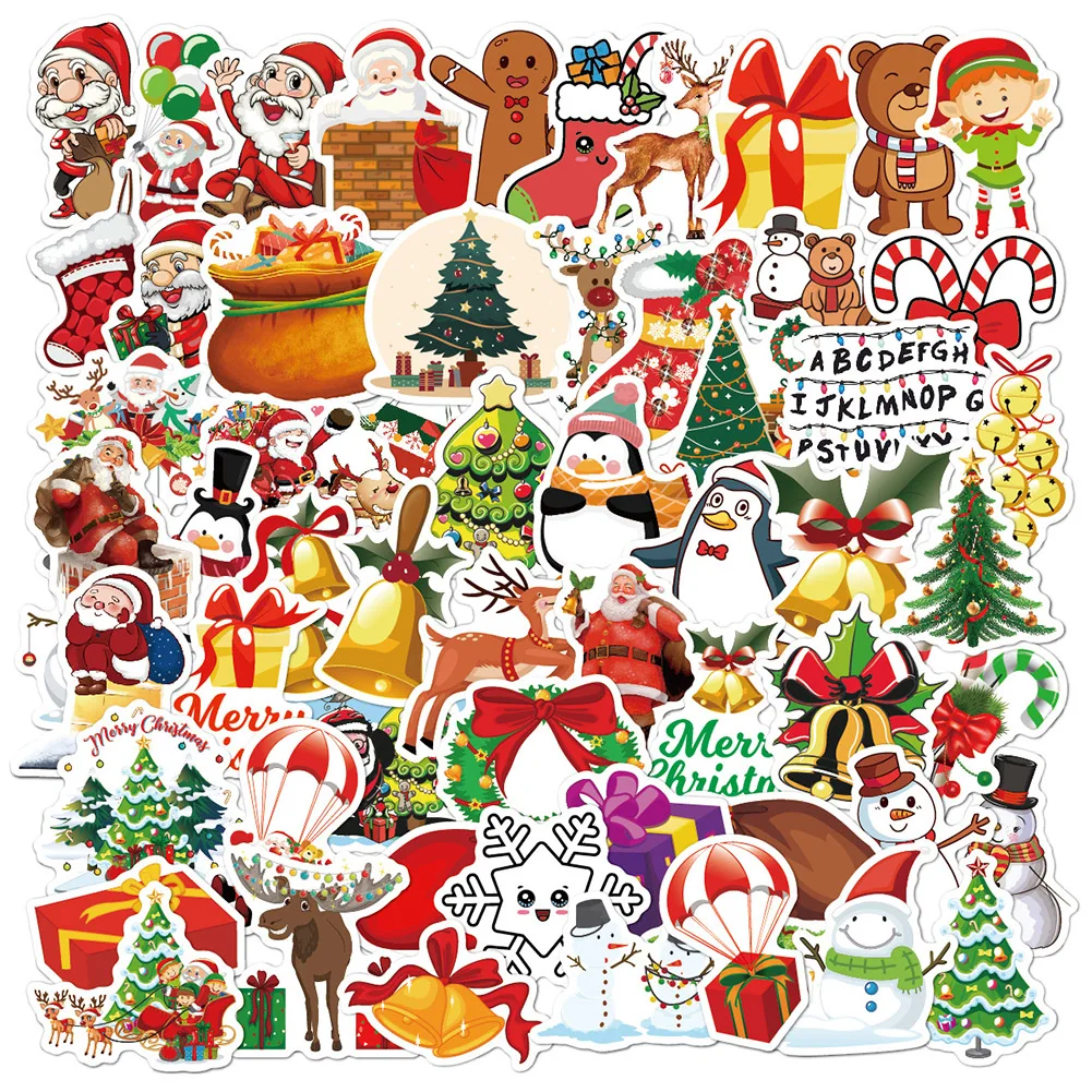 

50-60PCS/Box Christmas Decorative Sticker Merry Santa Claus Shaped Stickers For Diy Scrapbook Diary Album Decoration Stationery