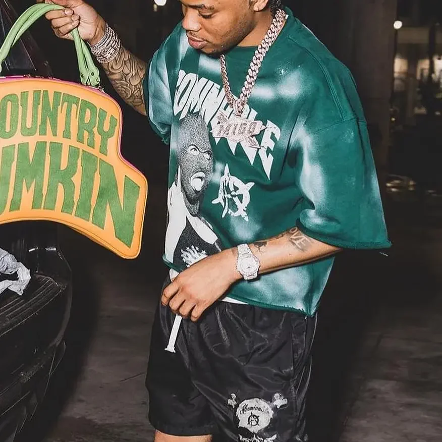 Мужская новая хлопковая футболка с круглым вырезом и короткими рукавами уличная