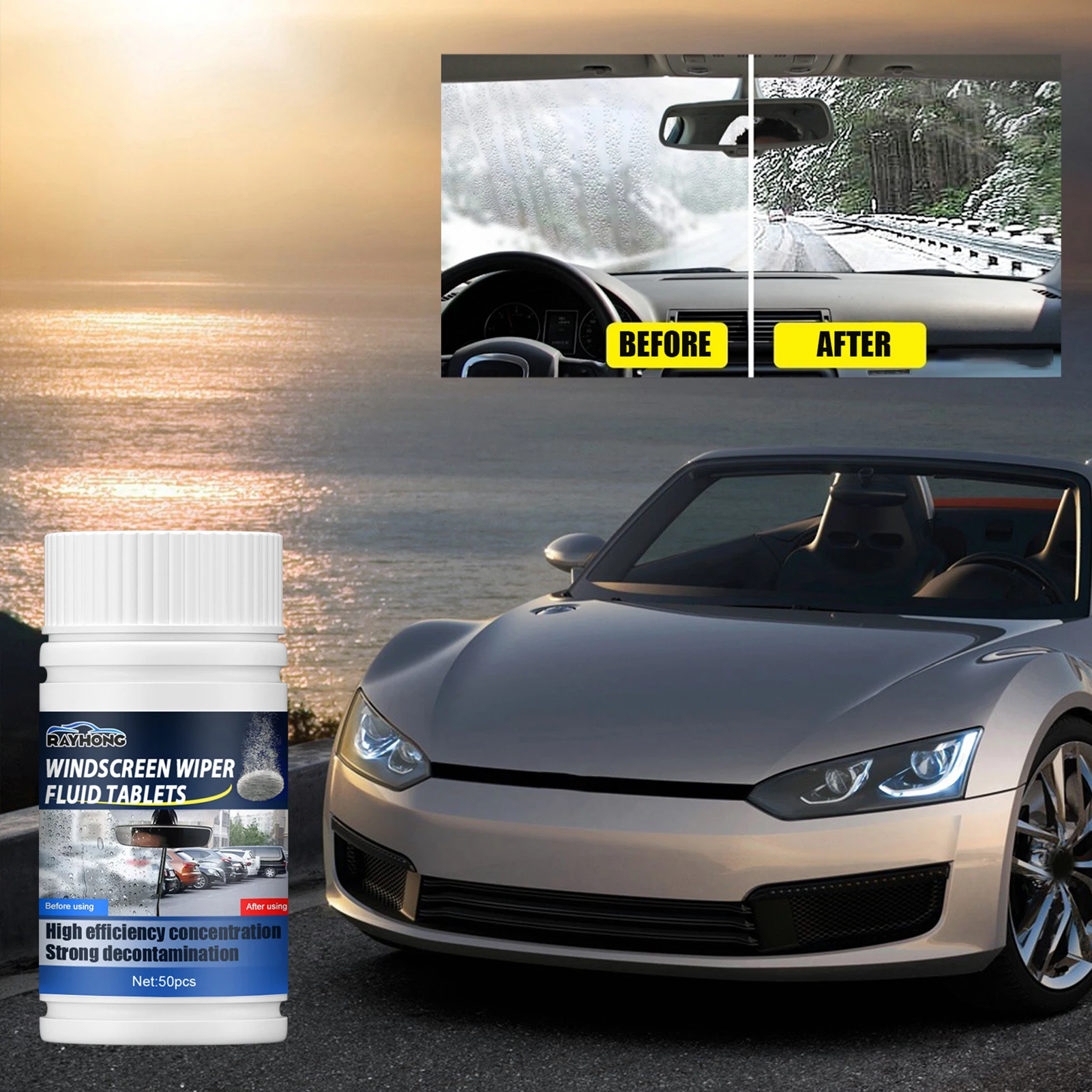 

50Pcs Solid Cleaner Car Windscreen Effervescent Tablets Glass Toilet Cleaning Wiper Glass Cleaning Detergent Window Cleaner