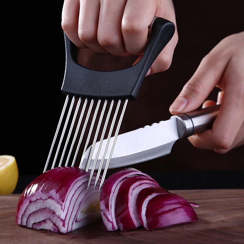 

Onion Cutter Holder Vegetable Slicer Stainless Steel Onion Needle Fork Potato Tomato Cutter Food Slicer Aid Kitchen Accessories