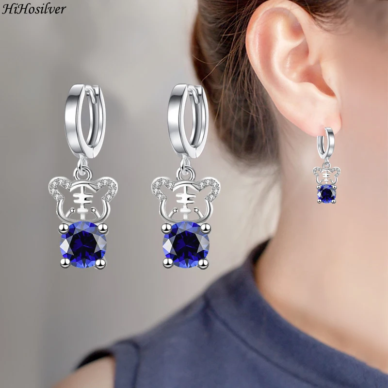 

HiHosilver 925 Silver Needle New Ladies Fashion High-quality Jewelry Cute Tiger Crystal Zircon Drop Earrings HS0202