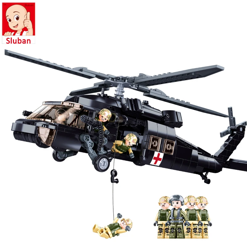 

Children Toys WW2 Military Aircraft Attack UH-60 Helicopter Building Blocks Figures Airplane Weapon Bricks Gifts for Boys Kids