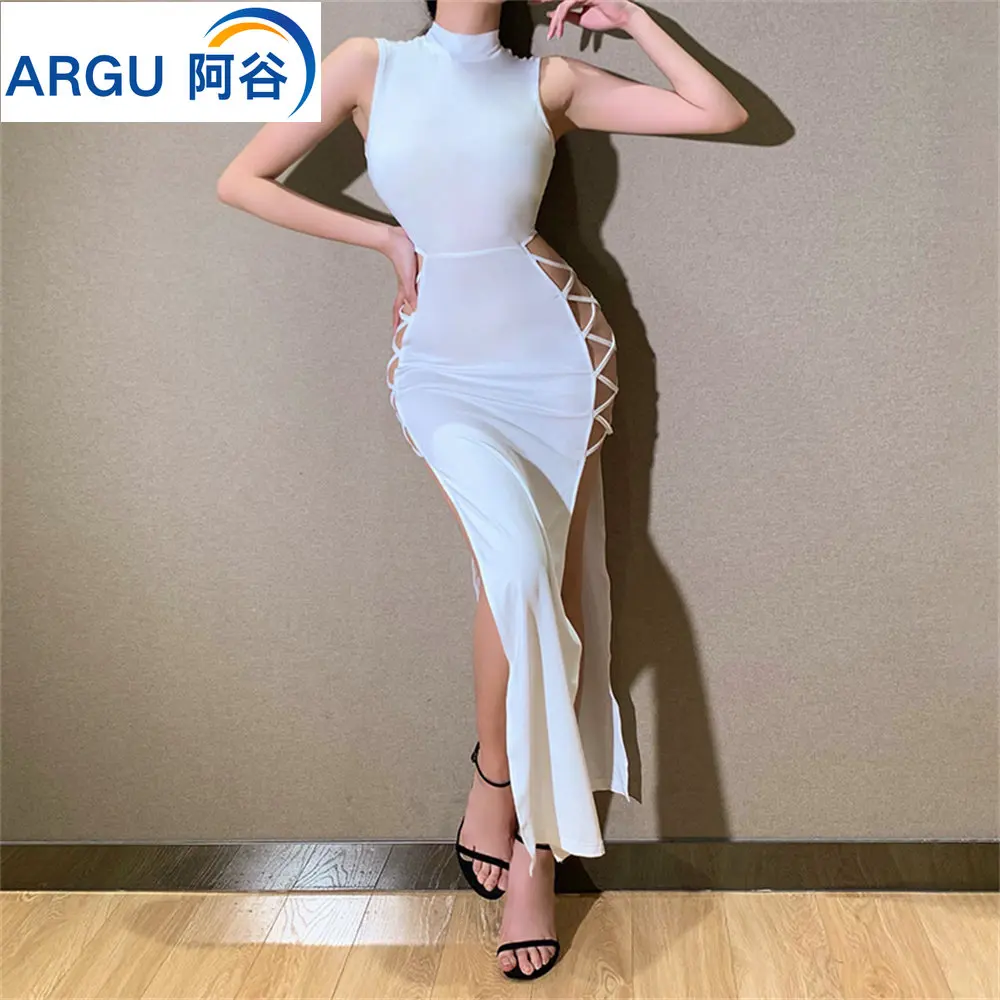 

Облегающее сексуальное платье Y2k, платье на бретельках для ночного клуба, кожаное Бандажное платье с открытой спиной, одежда в готическом ст...