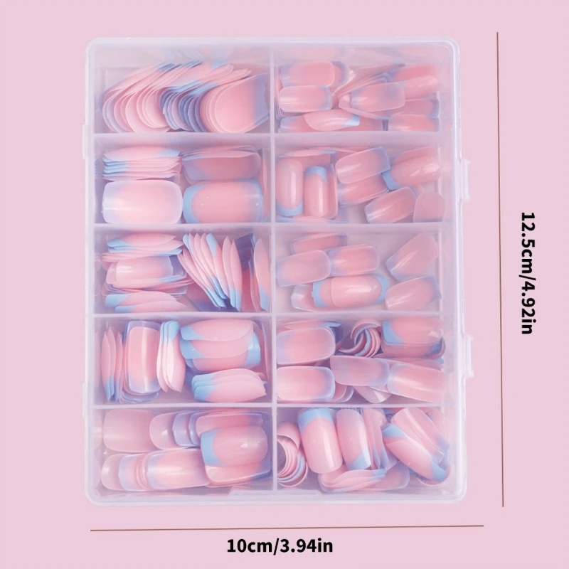 120 шт. искусственные ногти синие французские накладные с полным покрытием