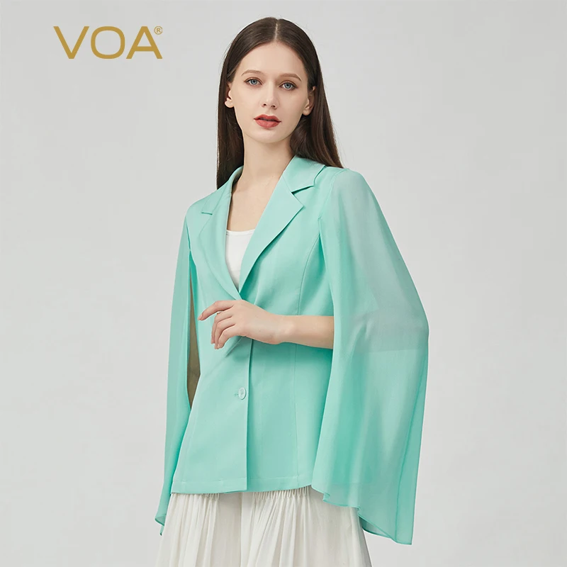 

VOA 40m/m Double-Sided Joe Heavy Silk Suit Collar Stitching George Qifei No Flying Sleeves Two-Button Slim Shawl Jacket WE129