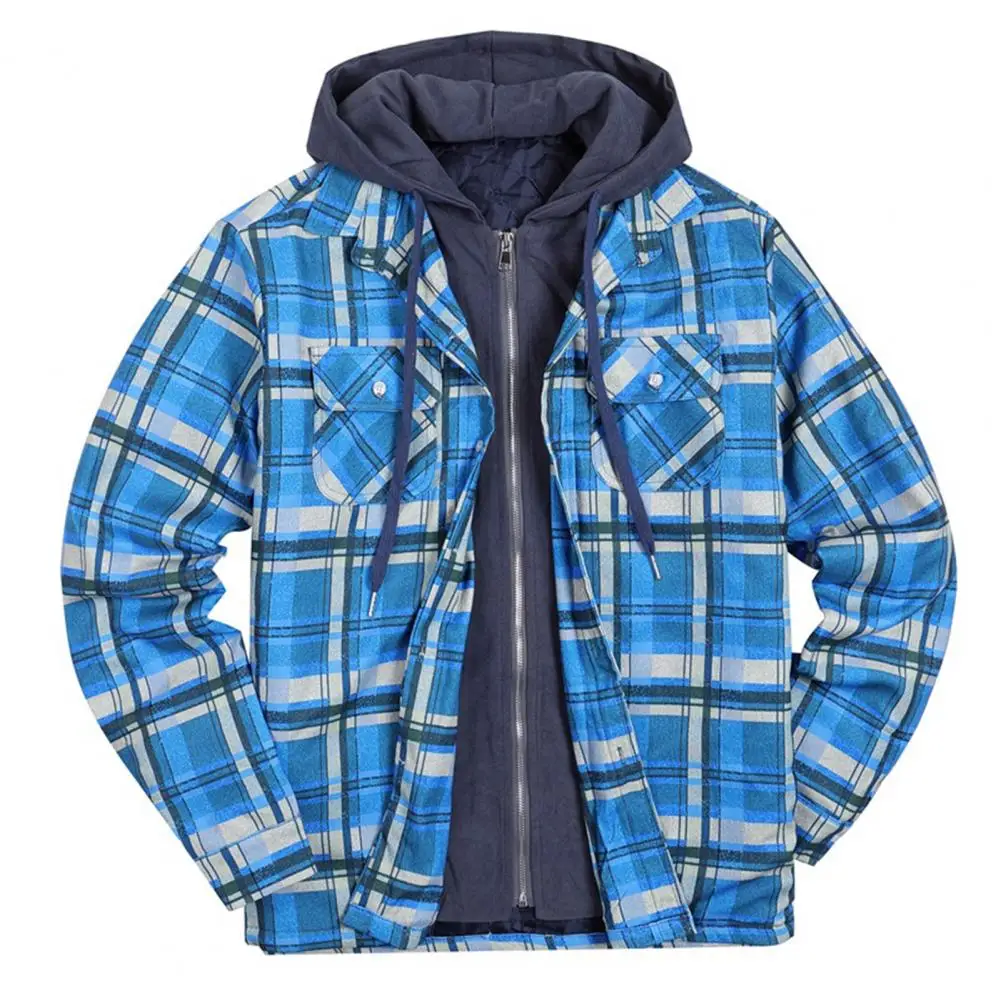 

Men Hooded Jackets Casual Plaid Check Fake Two Piece Coats Classic Hooded Long Sleeve Cotton Padded jackets for men chaquetas