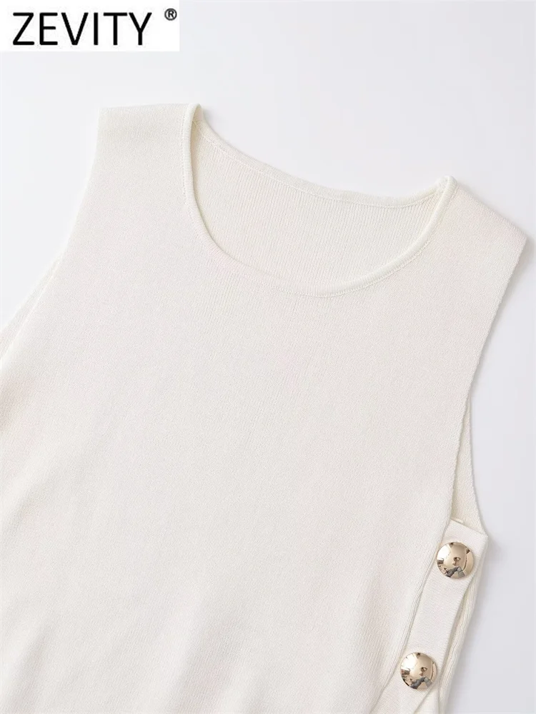 Модный женский вязаный жилет Zevity с круглым вырезом без рукавов боковыми