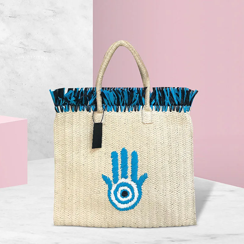 

Tassel Straw Weave Bag Women Boho Designer Shoulder Bags Cartoon Embroidery Women Handbag Large Capacity Bohemia Tote Beach Bag