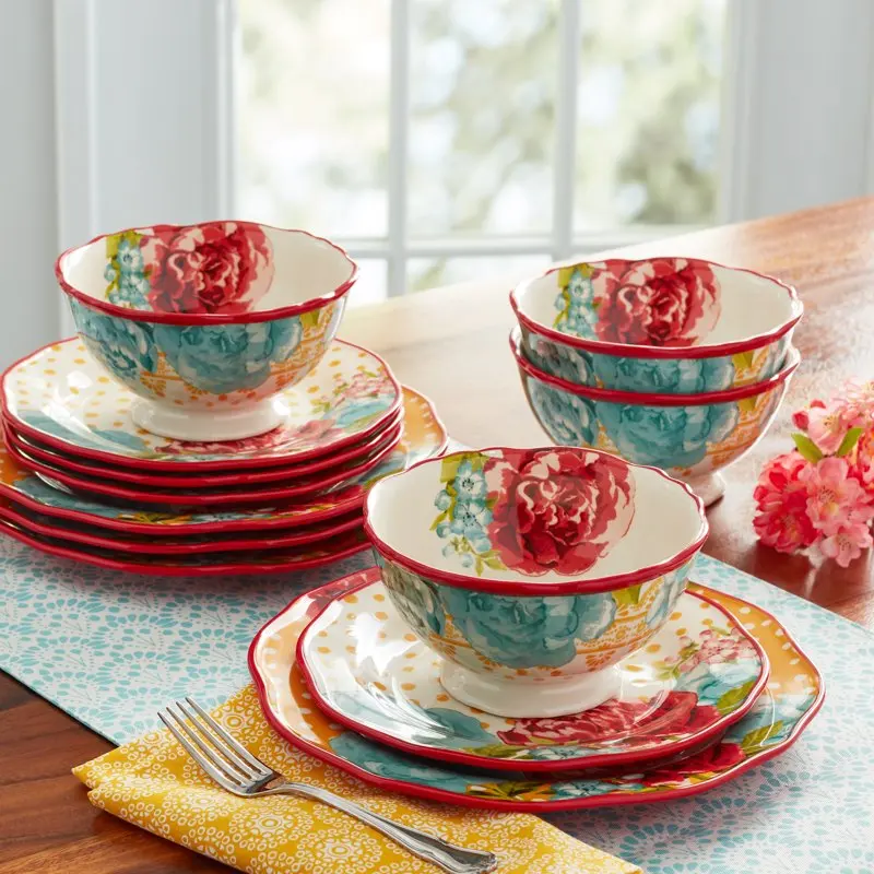

2023 New Blossom 12-Piece Dinnerware Set Dinnerware Set Kitchen Accessories Dining Table Set Plates and Bowls and Dishes