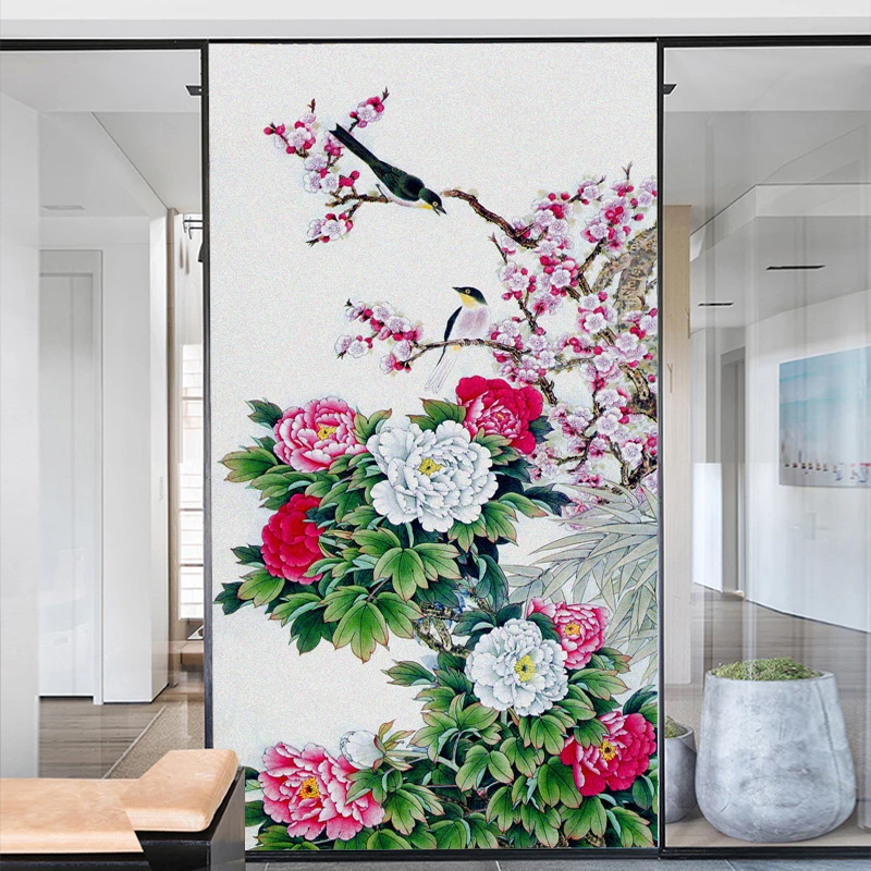 

Birds Flower Decorative Window Privacy Film Frosted Glass Window Film Heat Insulation and Sunscreen Adhesive sticker for Home