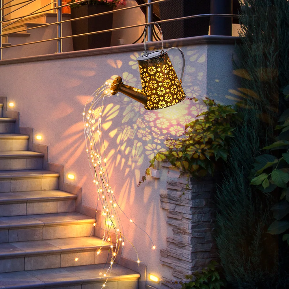 

LED Shower Solar Light String Star Bottom Hollow Outdoor Garden Projection Flash Warm Lamp Movable Iron Decoration