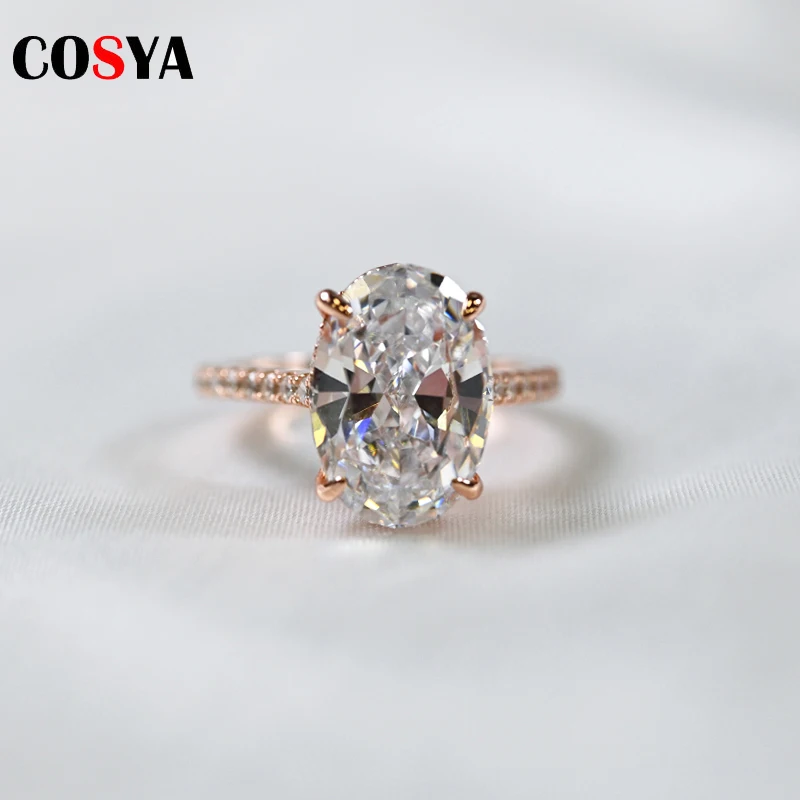 

COSYA 100% 925 Sterling Silver Sparkling 9*13mm Oval High Carbon Diamond Wedding Rings For Women Party Fine Jewelry Gift