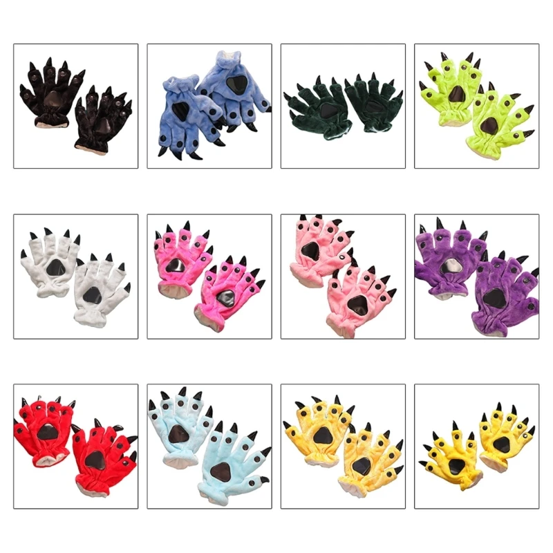 

12 Color Optional Dinosaur Claw Furry Gloves For Halloween Christmas Costume Party Cosplay Fancy Dress Party Handwear
